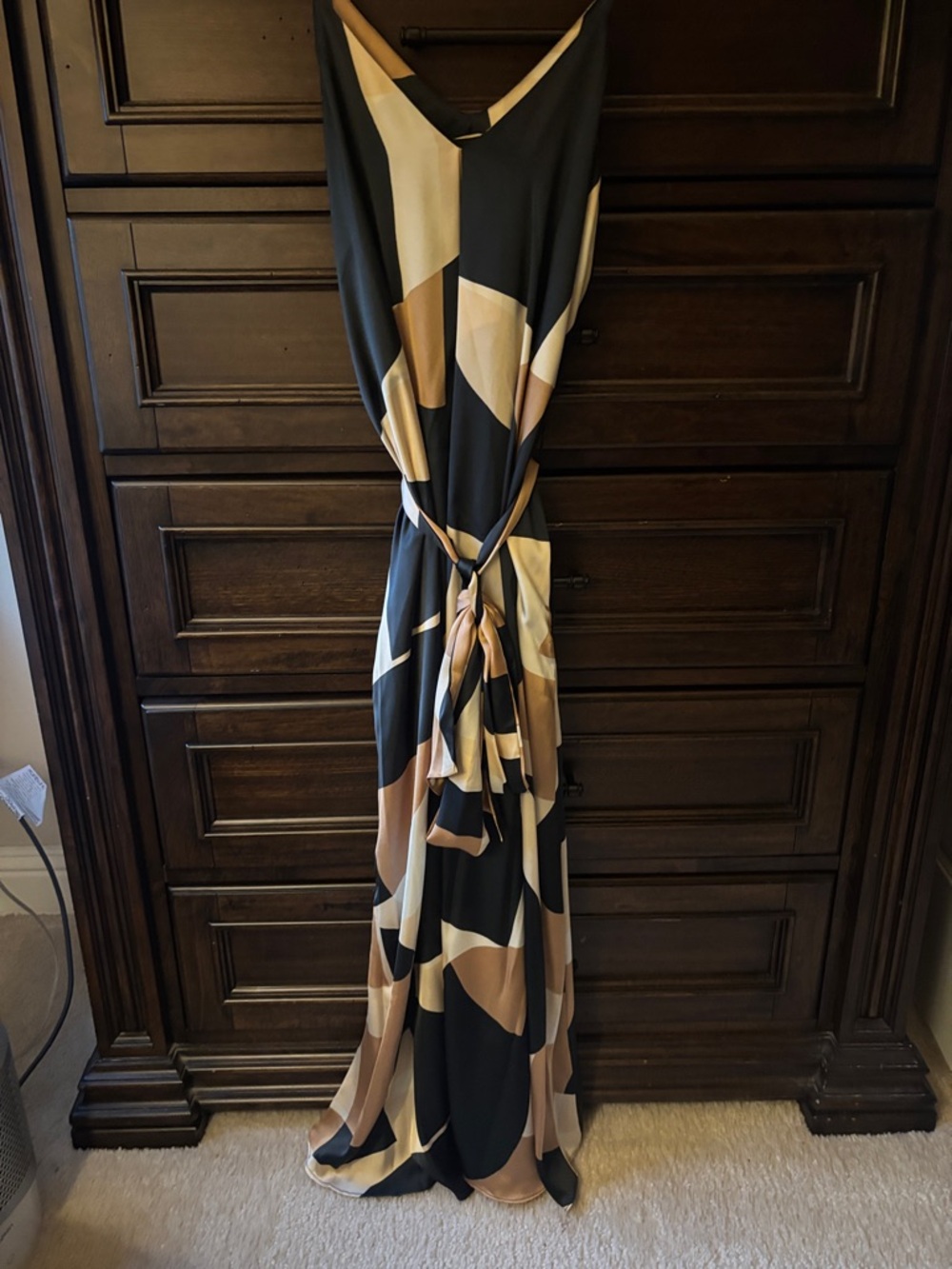 fab'rik Black and Tan Geo-Panel Maxi Dress